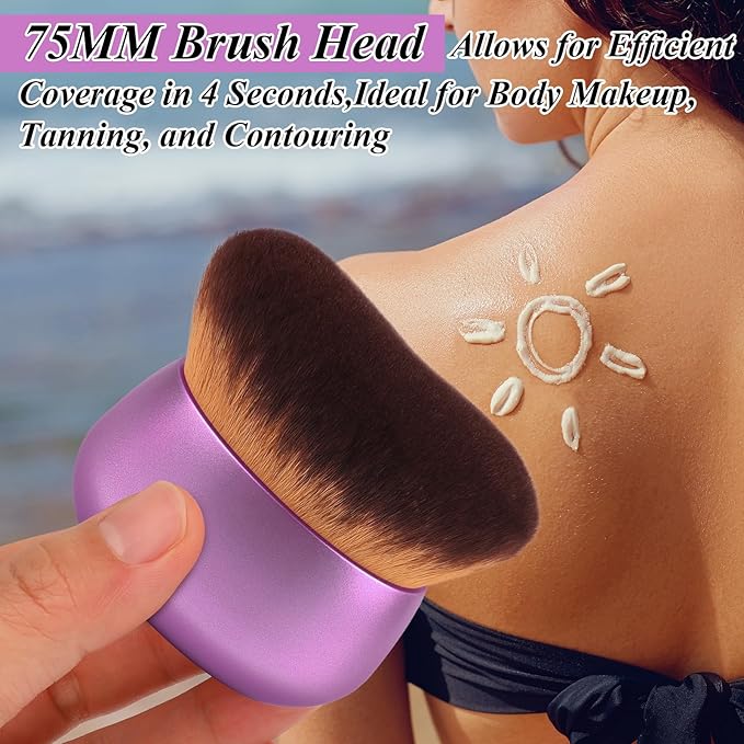 GloréBrochas 75MM Extra Large Self Tanner Kabuki Makeup Brush – Ultra Soft Dense Vegan Bristles for Body Makeup, Bronzer & Foundation–Applies Tanning Mousse, Lotion & Self Tanner–Purple, Wet & Dry