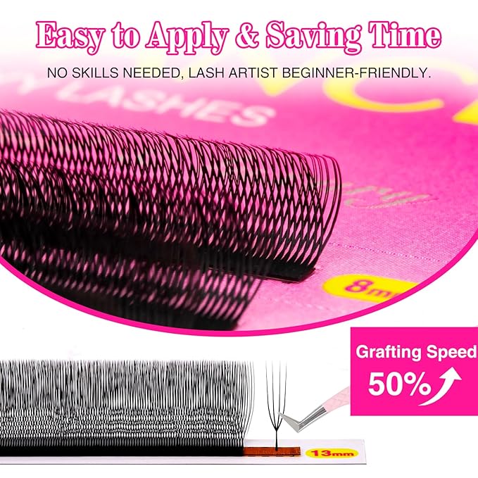 TDANCE U Lash Extensions 2D 3D 4D 5D UU Lash Fans Eyelash Extension U Shaped Natural Volume Lashes Extension Soft Matte Black Lashes(UU-4D-0.07-C,8-15mm)