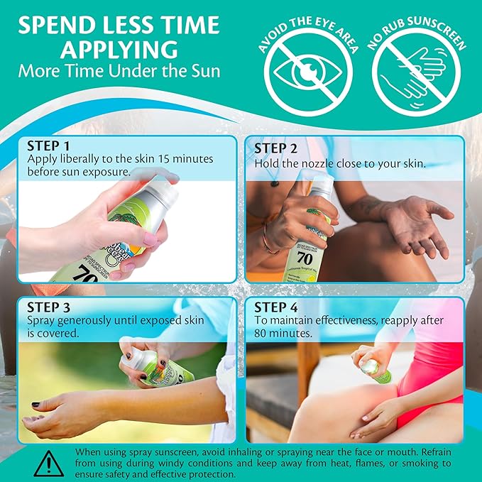 Continuous Tropical Mist Spray Sunscreen SPF 70, Reef Safe Sunscreen Spray, Up to 80 Minutes Water Resistant Sunscreen Face Spray, 5.5 Ounces