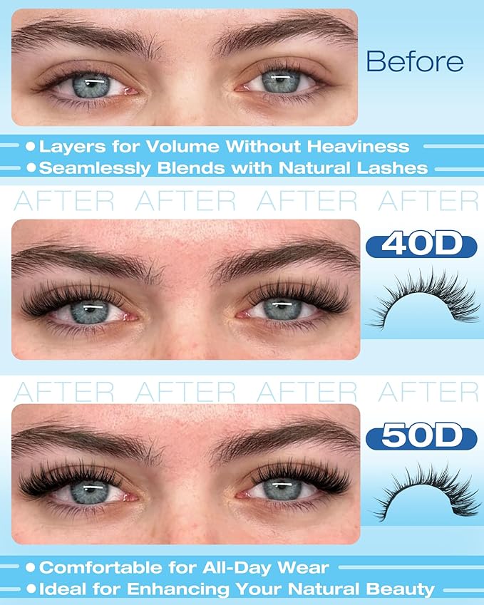 Wispy Lash Clusters Kit Natural Lash Extension Kit 40D+50D Fairy Eyelash Clusters Kit C Curly Cluster Eyelash Extensions with Spikes Individual Cluster Lashes by Delyneph