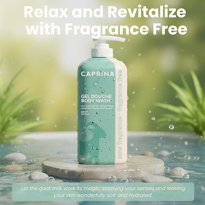 Caprina Fresh Goat’s Milk Body Wash, FRAGRANCE FREE, 625 ml, Moisturizing Cleanser for Normal Skin, Gentle Daily Hydration