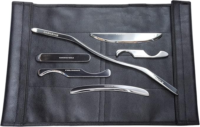 DARKRING Muscle Scraper Tool Set (6-Piece) for deep Tissue Massage gua sha Stainless Steel fascial Release Tool Soft Tissue Mobilization Tool Set (Storage Bag)
