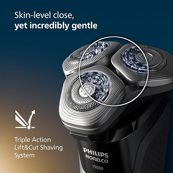 Philips Norelco Shaver i9000, Wet & Dry Electric Shaver, Ink Black, SenseIQ Technology, Triple Lift & Cut System, 360 Rotating Dual SteelPrecision Precision Blades, Nose Trimmer, Model X9000/90