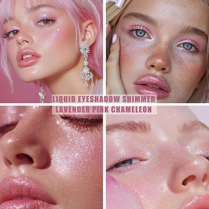 Lavender Pink Chameleon Shimmer Liquid Eyeshadow,Longwear Waterproof Lightweight Eye Shadow Cream,Buildable Blendable Eye Makeup,Vegan Cruelty-Free Paraben-Free for Older Women Stage makeup 09