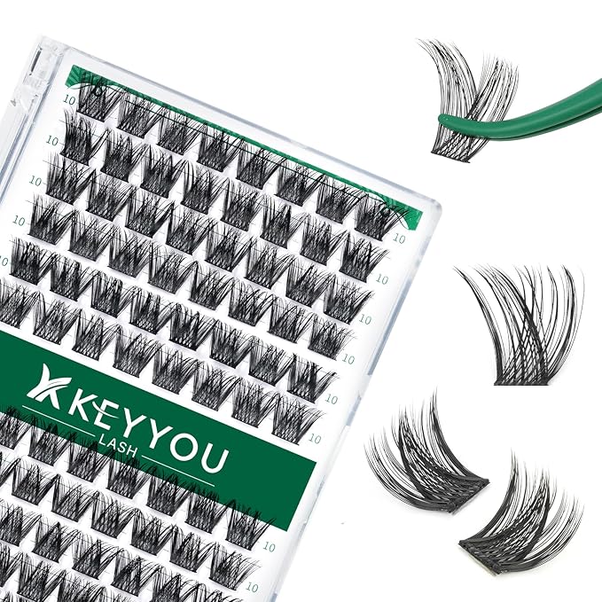 Lash Clusters 96pcs Individual Lashes Y01 D Curl 10mm Eyelash Clusters KEYYOU Volume Wispy Lash Extension Soft&Comfortable Easy DIY at Home(Y01 D-10mm)