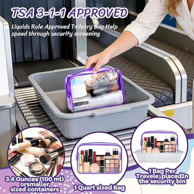 Eilyliafe Clear Cosmetic Bag Transparent Makeup Bag for Women Men Waterproof Travel Makeup Clear Toiletry Organizer Cosmetic Storage Pouch Case with Zipper (12, Purple, Medium)