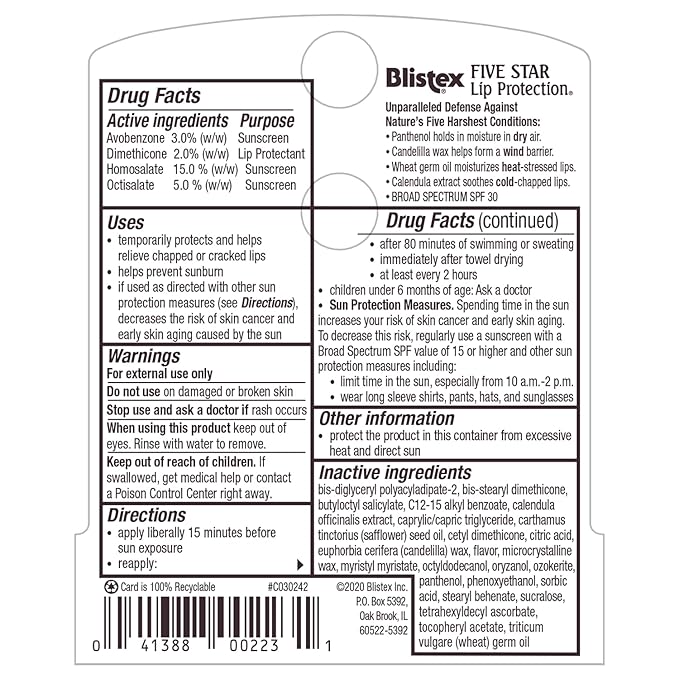 Blistex Five Star Lip Protection Balm,