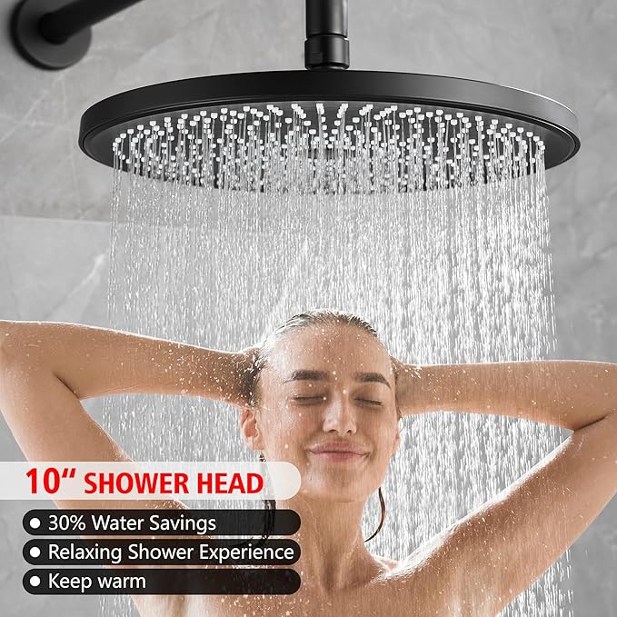sumerain Matte Black Concealed Shower Faucet Set, Rain Shower System with 10 Inch Shower Head,Shower Fixtures with Handheld Spray Included Valve and Trim Kit