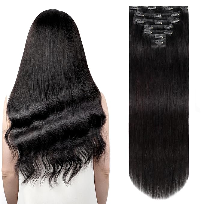 Clip in Hair Extensions Real Human Hair, Remy Hair Clip in Extensions Human Hair, Natural Black 100% Human Hair Extensions for Women #1B 18Inch 120G 7PCS