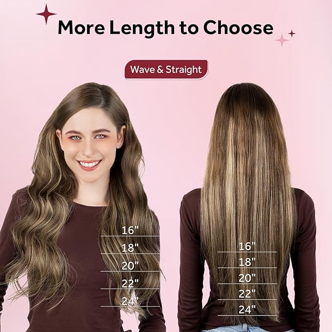 Clip in Hair Extensions Real Human Hair, Invisible Clip In Hair Extensions 100% Human Hair, Balayage Chocolate Brown to Caramel Blonde #4TP27/4 18Inch 120G 7PCS