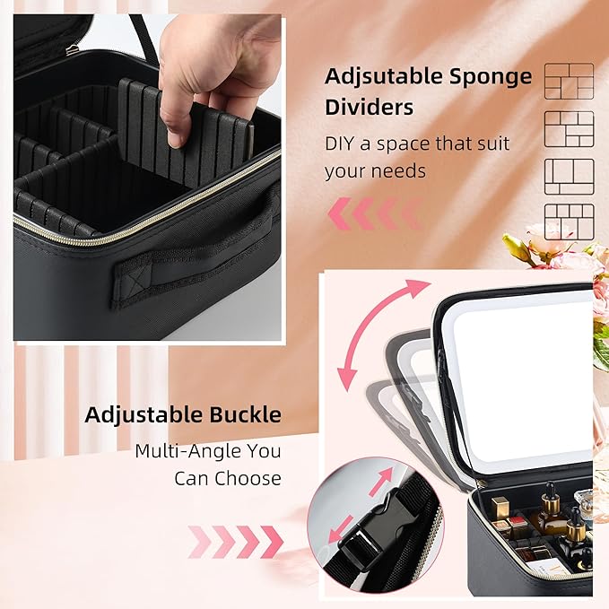 Gdsshuhung Makeup Bag with Mirror | Partitionable Professional Makeup Organizer | Large Travel Makeup Bag for Women | Cosmetic Case for Daily & On-the-Go Use (Colorful)