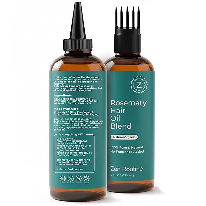 Organic Rosemary Coconut Oil + Head Massager Hair Growth Set — Strengthening Biotin Hair Thickening Serum – Dry Scalp, Frizzy, Damaged Split Ends Treatment – Color Safe, All Hair Types – 5oz Bundle