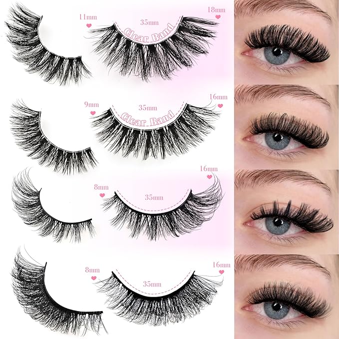FARRED Lashes Wispy False Eyelashes 4 Styles Cat Eye Fake Lash Strips Big Fluffy Fox Strip Eyelash Pack 20 Pairs Natural Mink Cateye Lashes Natural Looking Wispies Easy Russian Eye Lash for Beginners