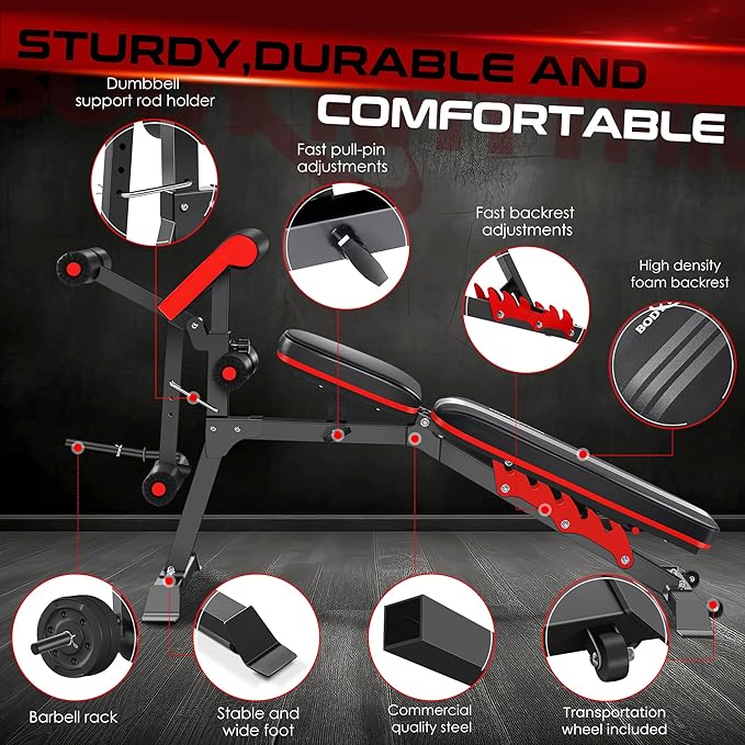 BODYRHYTHM Multifunctional Weight Bench with Leg Extension and
