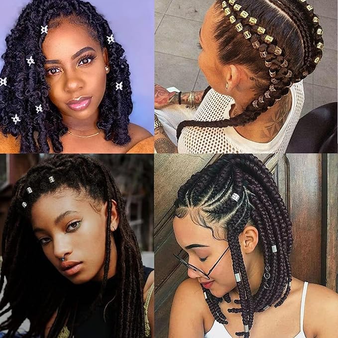 200 Pcs Gold Silver Hair Braids dreadlock hair beads Non-Piercing Ear Clip hair jewelry for braids accessories for Women Men Hair Accessories Styling Tools US219