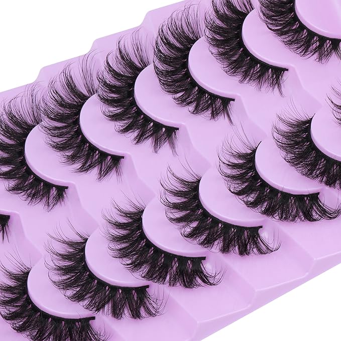 JIMIRE Mink Lashes Fluffy Cat Eye False Eyelashes Volume Wispy Fox Eye Full 17MM Thick Fake Lashes Look Like Eyelash Extensions Pestañas7 Pairs Pack