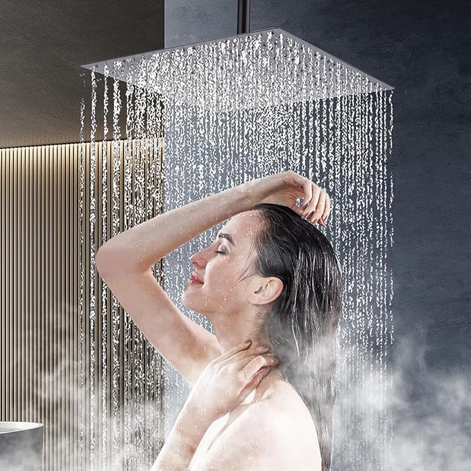 Shower Head,12 Inch Rainfall Shower Head in Matte Black,High Presssure Adjustable Ultra-Thin Stainless Steel Top Sprayer