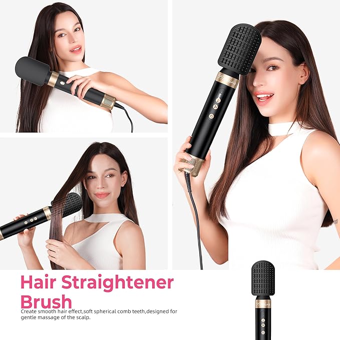 7 in 1 Blow Dryer Brush, Air Wrap Brush Set Hair Dryer Brush 110,000 RPM with Negative Ion Hair Styler Dry, Curling, Volumizing, Straightening and Styling (Black)