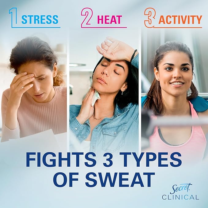 Secret Clinical Strength Antiperspirant Deodorant for Women, 3X Stress Protection, 72hr Sweat & Odor Protection, PH Balancing Minerals, Invisible Solid, Cool Waterlily Scent, 2.6 oz