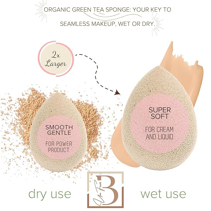 Bumfuzz Green Tea Beauty Sponge - Plant-Based, Eco-Friendly, Cruelty-Free, Dye-Free & Latex-Free Blender, Biodegradable & Vegan Makeup Sponge, Makeup Blender, Perfect for Liquid & Powder (3 count)