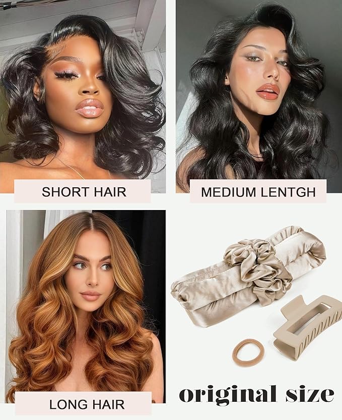 Heatless Curls Overnight Hair Curler to Sleep In Soft Jumbo Hair Rollers for Long Hair Blowout Look No Heat Overnight Curls, Satin Large Flexi Rods for Big Curl Heatless Curling Rod Set with Clip