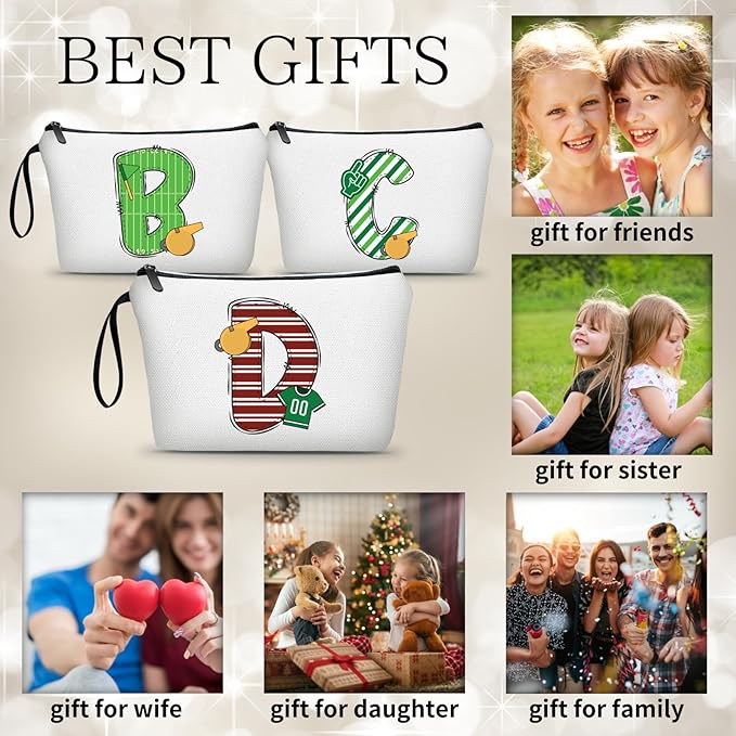 ARIOSEY Football Initial Birthday Graduation Gifts Cosmetic Travel Toiletry Bags Football Accessories Party Favors for Women Girls Daughter Niece Team Coach Friends -D