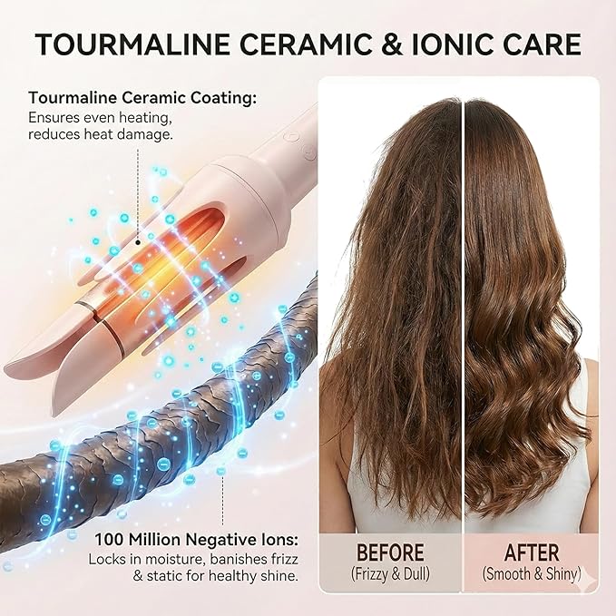 Automatic Curling Iron Rotating – 3-in-1 Self Curling Hair Curler with 3 Barrel Sizes for Loose Waves to Tight Curls, Negative Ion Ceramic, Anti-Tangle & Fast Heating, Safe Styling for All Hair Types