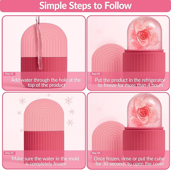Brookstone IcyGlow Facial Rollers with Rose - Ice Roller for Face, Neck & Under Eyes - Cold Therapy Massager for Puffiness, Redness & Skincare Routine - Soothing Ice Face Roller for Cooling