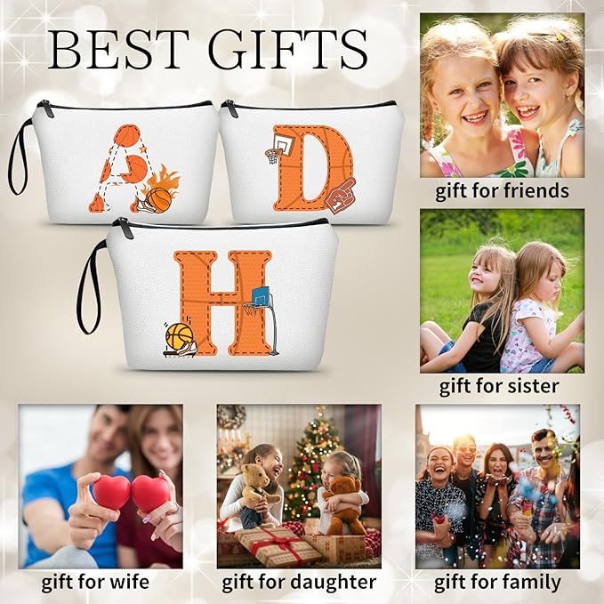 ARIOSEY Basketball Gifts Monogrammed Cosmetic Travel Makeup Bag Basketball Accessories Graduation Birthday Gifts for Girls Coaches Daughters Team Friend Mom Player-H