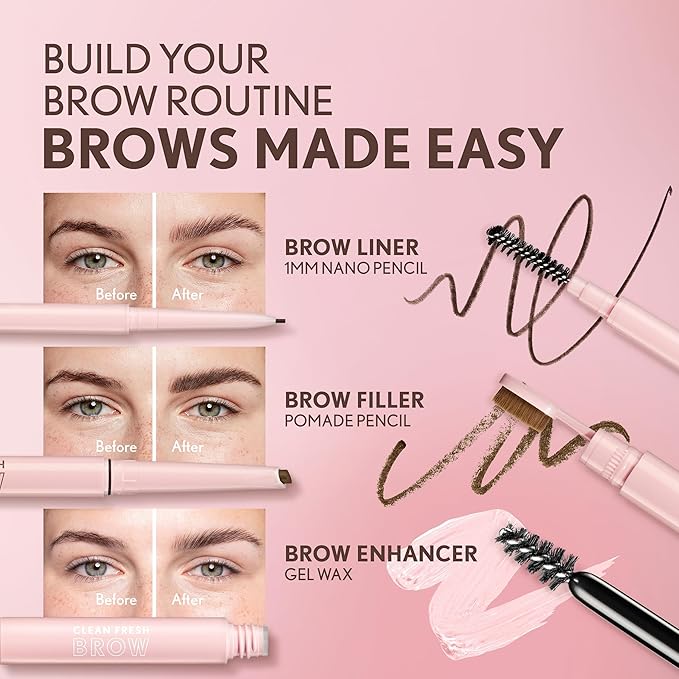 Covergirl Clean Fresh Brow Nano, 500 Medium Brown, Eyebrow Pencil, Ultra-Precise Tip, Waterproof, Transfer-Resistant, Built-In Spoolie, Vegan Formula, 0.001oz