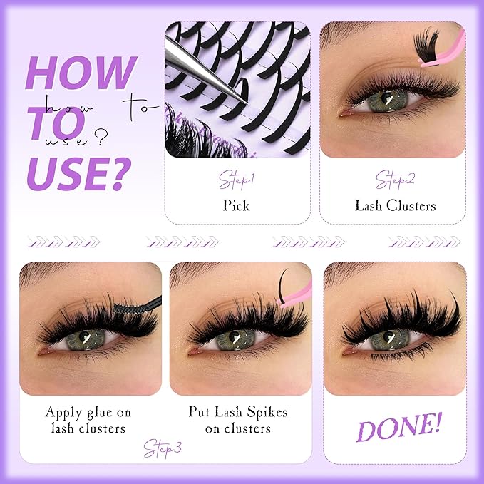 JIMIRE Volume Lash Clusters Kit 12-18MM D Curly Lash Extension Kit with Lash Bond and Seal Thick Fluffy Cluster Eyelash Extensions with Spiky Lash Clusters Bottom Lashes 216Pcs Pack