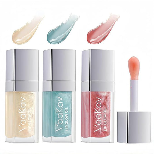 Color Changing Lip Gloss Set- Non-Sticky Hydrating Lip Oil, High Shine Glassy Finish, PH Reactive Tinted Lip Plumper, Long Lasting Moisture & Glow(3 PCS)