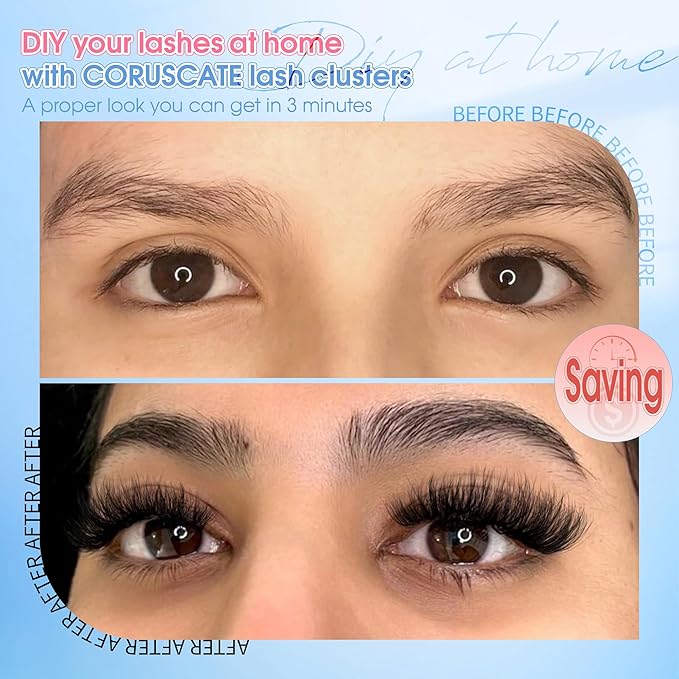 CORUSCATE Lash Clusters 100D120D150D with Bottom Lash, Cluster Eyelash Extensions Long 12-20mm DIY Cluster Lashes Thick Eyelash Clusters Volume Individual Lashes Extension 390pcs Eyelashes Strip
