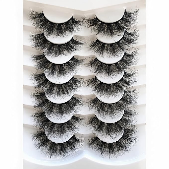 Pooplunch False Eyelashes Faux Mink Eye Lashes Volume 20MM Long Sexy Dramatic 8D Fake Eyelashes Strips 7 Pairs Pack