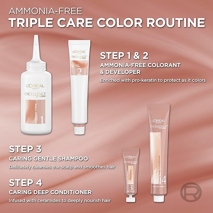 L’Oreal Paris Excellence Universal Nudes Permanent Hair Color, Ammonia Free Hair Dye for Gray Hair Coverage, 4N Natural Dark Brown, 1 Kit (Pack of 2)