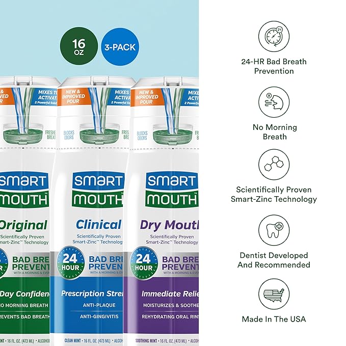 SmartMouth Activated Dry Mouth, Clinical DDS & Original Mouthwash, Mint, 16 fl oz Each