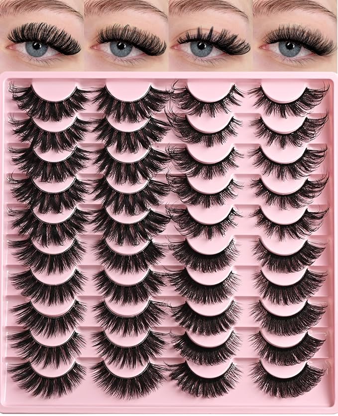 FARRED Lashes Wispy False Eyelashes 4 Styles Cat Eye Fake Lash Strips Big Fluffy Fox Strip Eyelash Pack 20 Pairs Natural Mink Cateye Lashes Natural Looking Wispies Easy Russian Eye Lash for Beginners