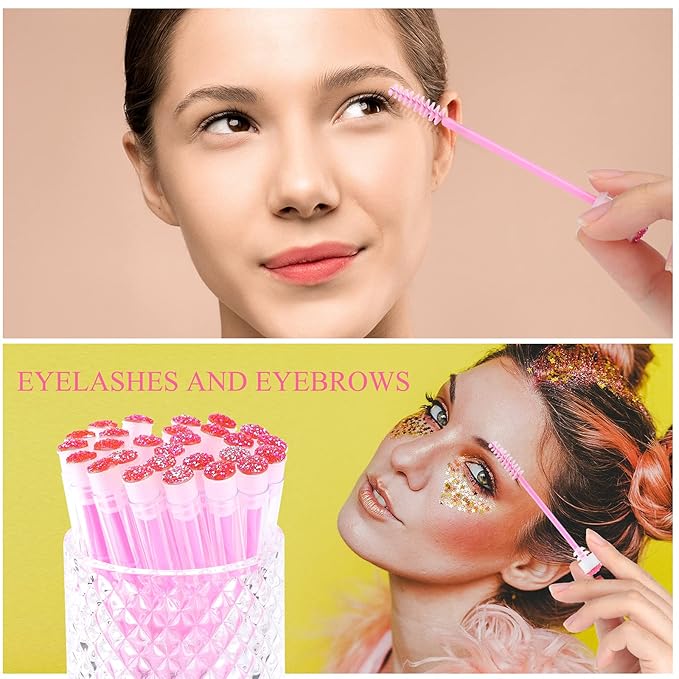 Dming 50-Piece Disposable Mascara Brushes - Eyelash Brushes, Diamond Mascara Wands with Tube, Makeup Tool, Lash Spoolies, Sanitary Brushes, Lash Extension Supplies (Tube Star D Pink 50)