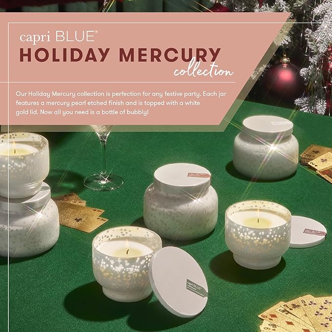 Capri Blue Holiday Mercury Jar Candle - Luxury Scented Candles for Home Decor - Long Lasting Soy Wax Blend- Decorative Jar for Holidays - Inverted Chestnut Embers (10 oz)