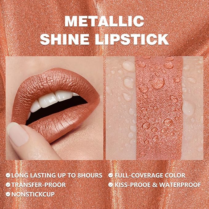 ilembane Metallic Liquid Lipstick Brown – High Pigment Long-Lasting Waterproof Metallic Lip Color, Smudge-Proof, Non-Sticky, Bold Lip Gloss for Parties & Stage Makeup (Better Me)