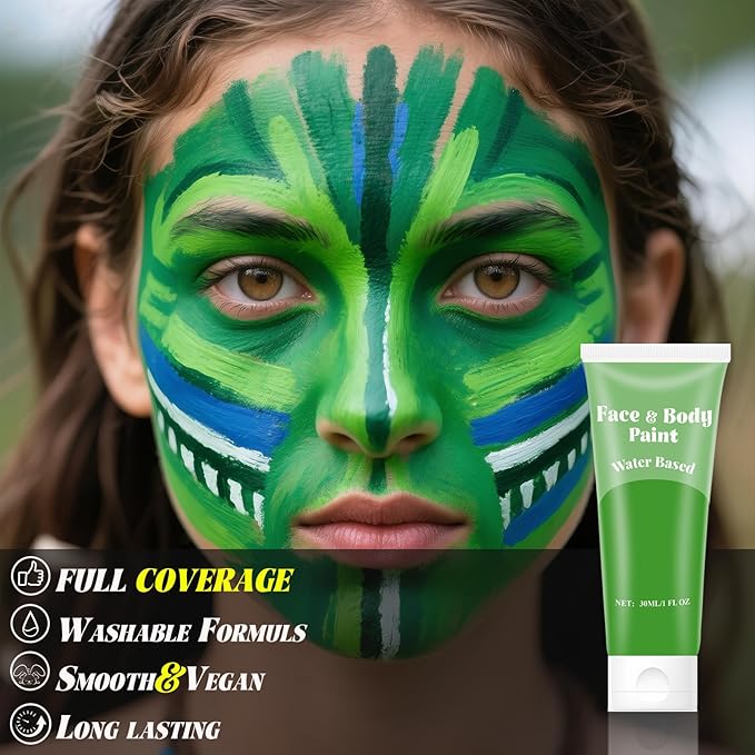 Green Face Body Paint,Water Based Face Painting for Halloween SFX Witch,Hulk Gamora Makeup,Camouflage Hunting Hulk Body Paint for Women Adults athena