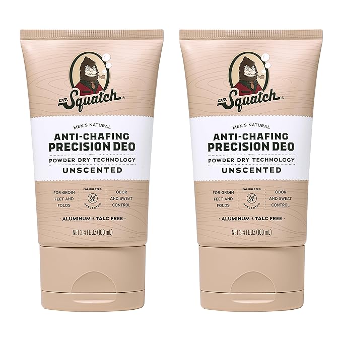 Dr. Squatch Whole Body Deodorant for Men - Odor + Sweat Control - Aluminum + Talc Free - Natural Ingredients - Dermatologist-Tested for All Skin Types - Unscented (3.4 fl oz, 2-Pack)