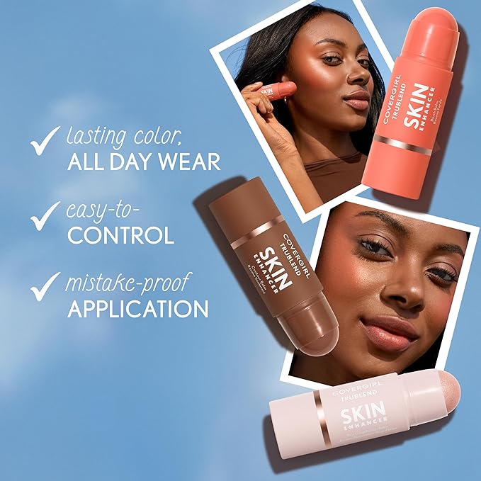 COVERGIRL Trublend Skin Enhancer Blush Balm Stick, Vegan Formula, Easy to Use, Glides on Effortlessly, Non-Greasy, Doesn't Crease - 255 Midnight Plum (Bright, Deep Berry)
