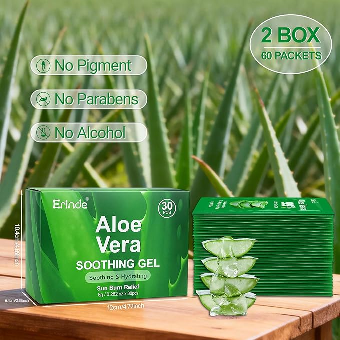 Erinde 60 Pack Aloe Vera Gel for Face, Hair & Body, 99% Pure Aloe Vera Gel for Sunburn Relief, After Sun Skin Care Relief, Skin Care Bulk Soothing Hydrating Aloe Gel Travel Size for All Skin Types
