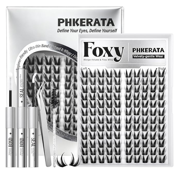 Cat Eye Lash Clusters Kit Fairy Eyelash Clusters Spiky Lash Extension Kit Left & Right Wispy Cluster Eyelash Extensions DIY Fox Eye Individual Lashes with Clear Bond and Seal Tweezers