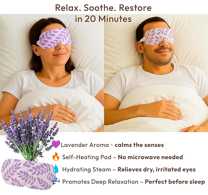 DoSensePro Steam Eye Mask - 16 Pack Lavender Self-Heating Warm Compress for Dry Eyes, Puffy Eyes Relief, Cornea Care, and Relaxation – Soothing & Comfortable Heated Eye Pads
