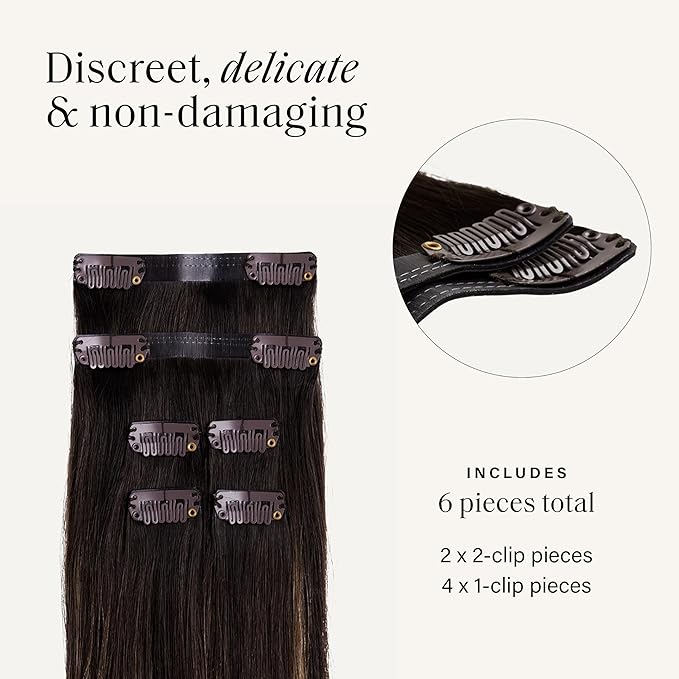 Luxy 100% Remy Human Hair Extensions for Thin Hair Thinning Hair Fill-Ins – 6 Seamless Wefts Multi-Dimensional Color Blend - Natural-Looking Volume & Coverage 80 grams 16" Mocha Bronde Balayage