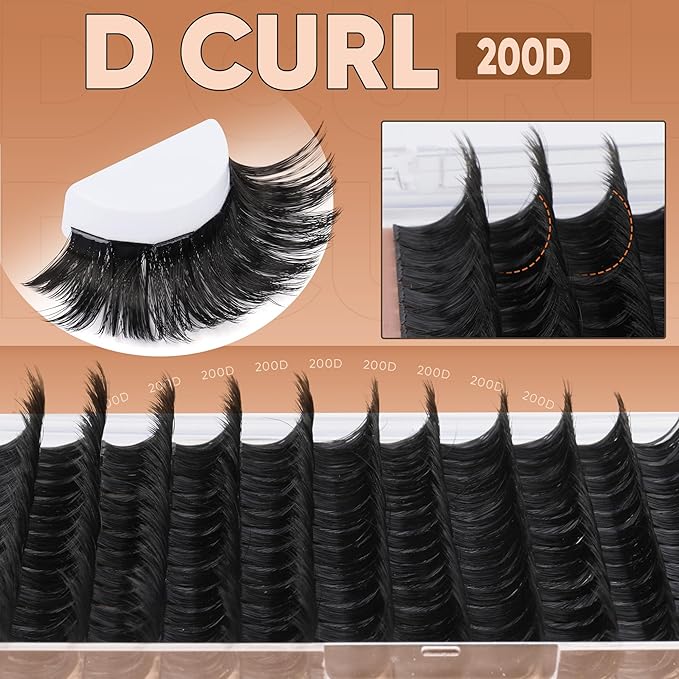 Focipeysa Eyelash Extensions 200D Lash Clusters 14-20MM Lashes Extensions Thick Lash Clusters D-Curly Individual Lashes Extensions Soft Reusable Cluster Lash Extension DIY Lash Cluster Extensions