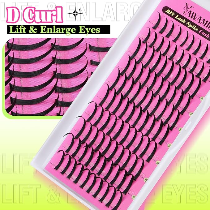 Yawamica Spiky Lash Extension Premade Individual Lashes D Curly Cluster Eyelash Extensions 13-21mm Mix Length Wispy Lash Clusters Volume Fairy Eyelash Extension Supplies