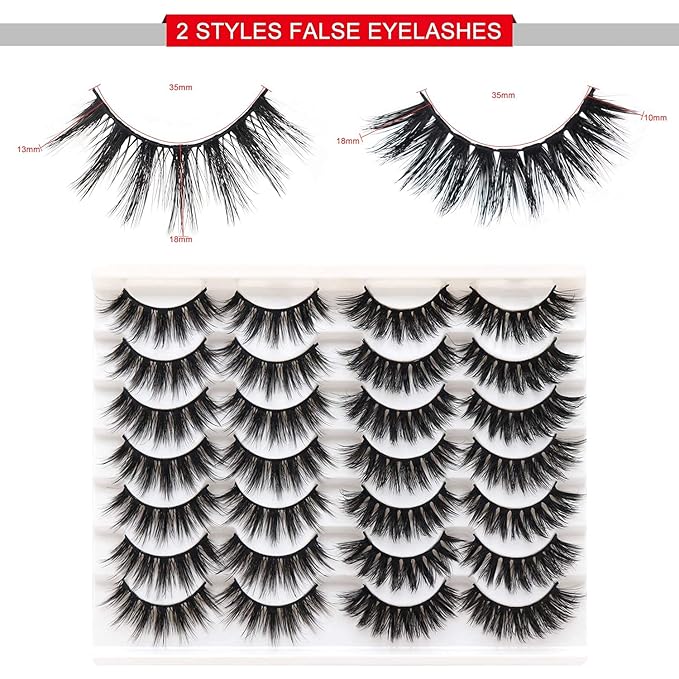 Losha 3D Faux Mink Lashes Dramatic Long False Eyelashes 14 Pairs Value Pack Handmade Reusable Thick Crossed Fake Eyelashes for Makeup Mix Styles (K38+K42)